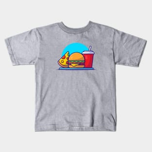 Burger, Pizza And Soda Cartoon Vector Icon Illustration Kids T-Shirt